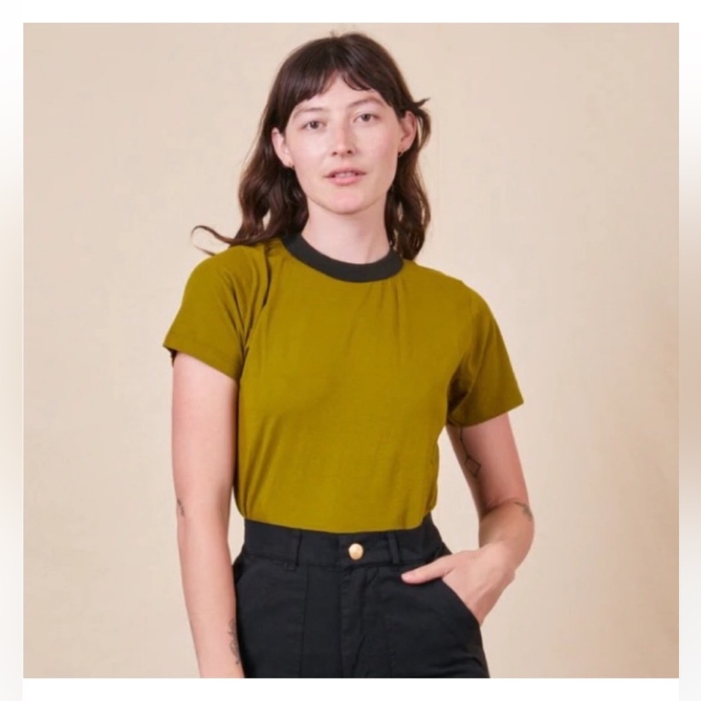 Big Bud Press Ringer Tee - Green with Black collar